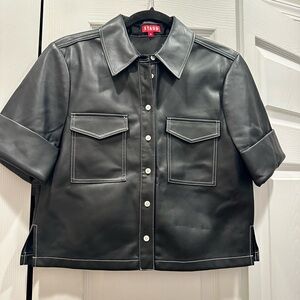 STAUD Black Short Sleeve Faux Leather Top